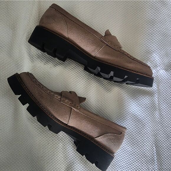 House of Harlow 1960 Gunner Light Taupe Suede Platform Lug Sole Loafers - Picture 5 of 14